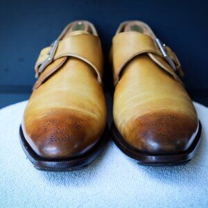 Franceschetti 10.5 - 11 Italian Tan Burnished Monk Strap Mens Dress Shoes